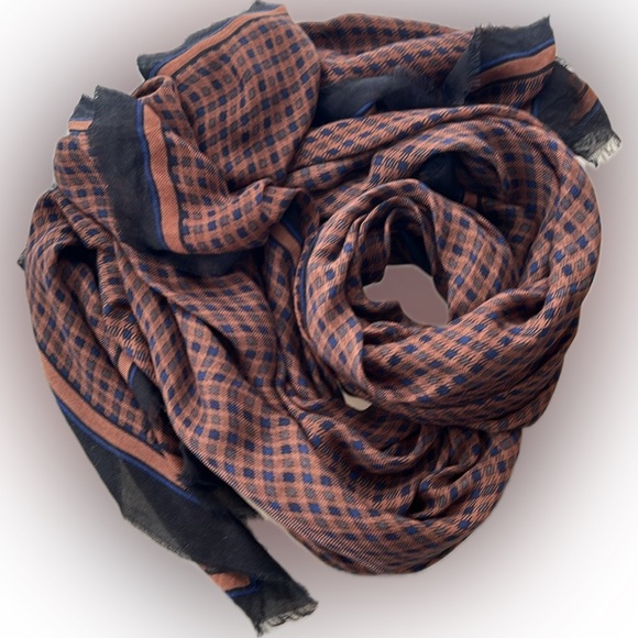 🐑Cashmere/Modal SOFT Thin Oversized Brown/Navy/Black Houndstooth Madewell Scarf - Picture 16 of 17